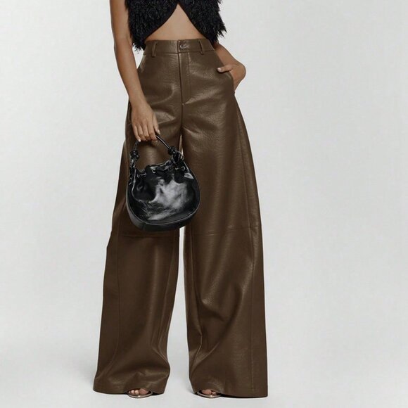 Brown Sexy Women's Night Out Faux Leather Trousers